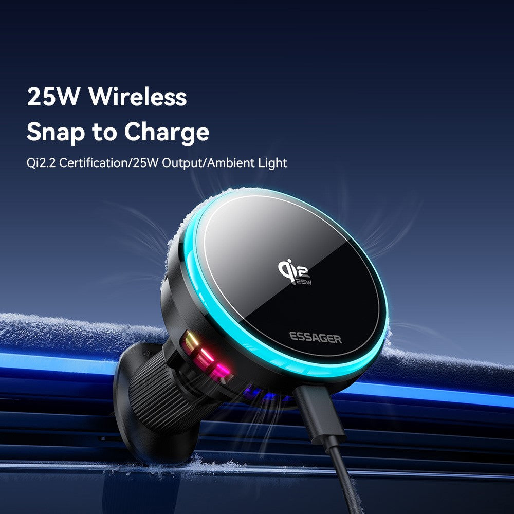 ESSAGER Qi2.2 25W Lade Halterung Lüftungsmagnet mit RGB-Licht