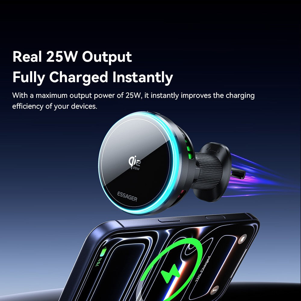 ESSAGER Qi2.2 25W Lade Halterung Lüftungsmagnet mit RGB-Licht
