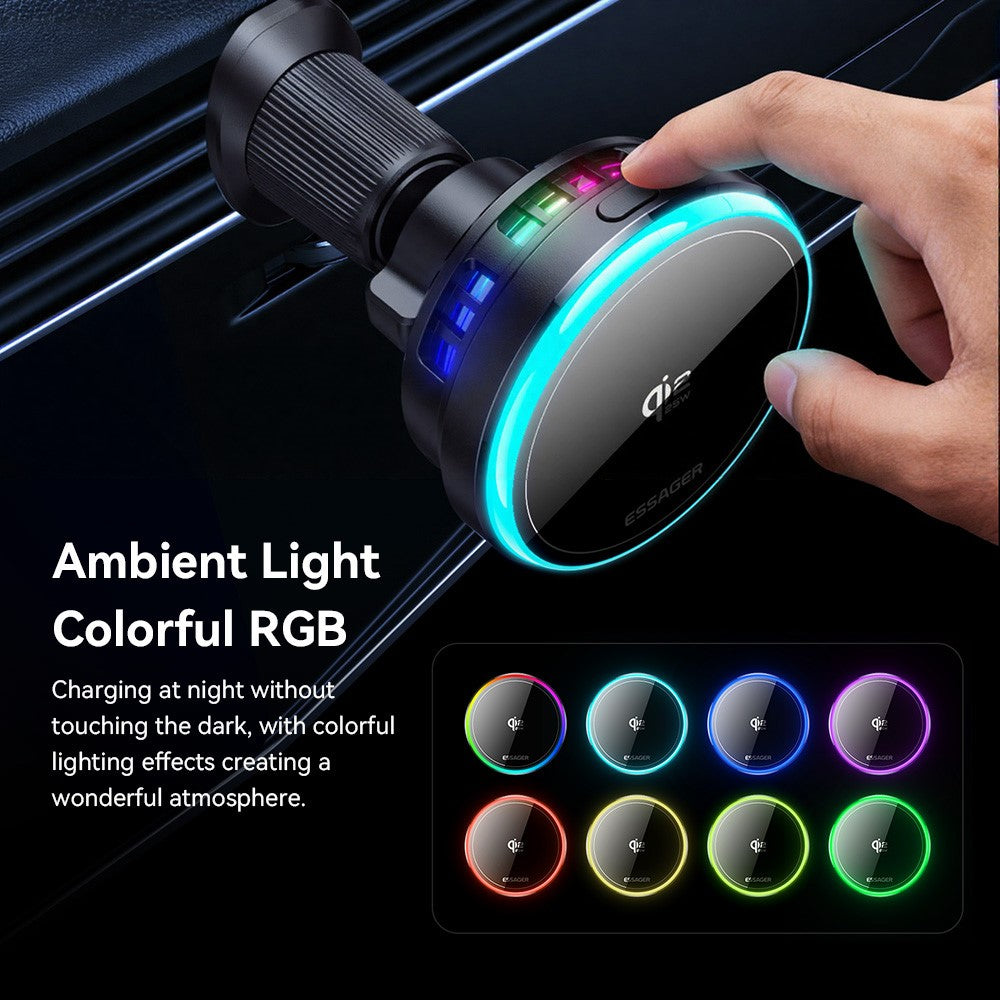 ESSAGER Qi2.2 25W Lade Halterung Lüftungsmagnet mit RGB-Licht