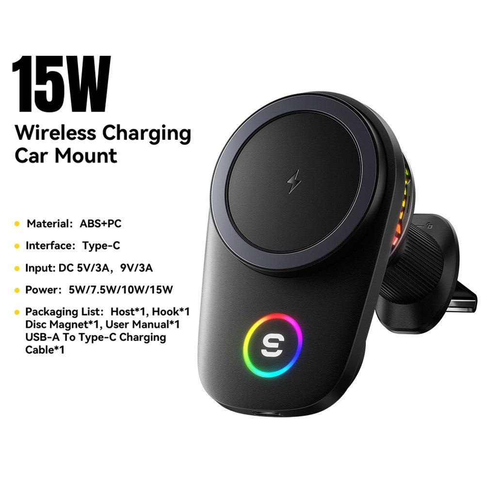 ESSAGER 15W Wireless Charger mit Kühlventilator, magnetisch, für Lüftungsschlitz, RGB