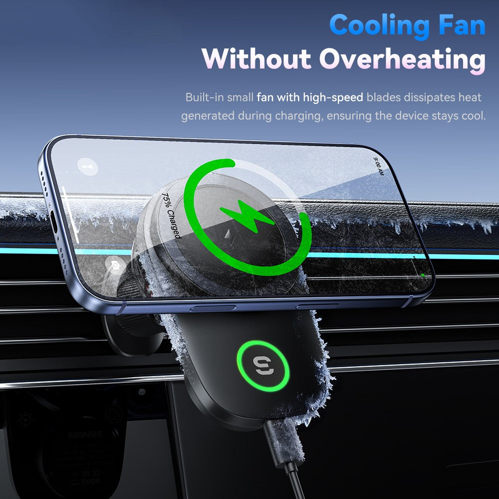 ESSAGER 15W Wireless Charger mit Kühlventilator, magnetisch, für Lüftungsschlitz, RGB