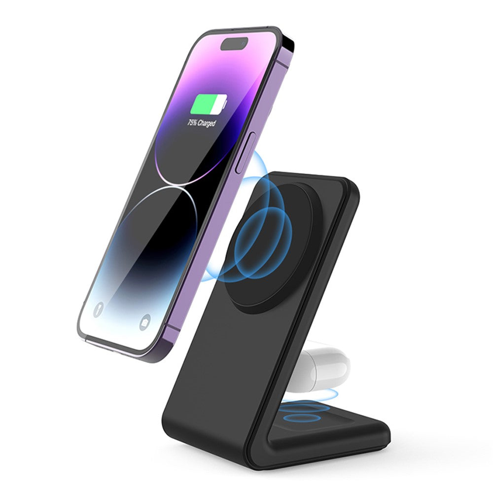M2A 2-in-1 Magnetic Wireless Charger Vertical Charging Stand for AirPods Pro / iPhone (CE / FCC / ROHS / UKCA Certificate)