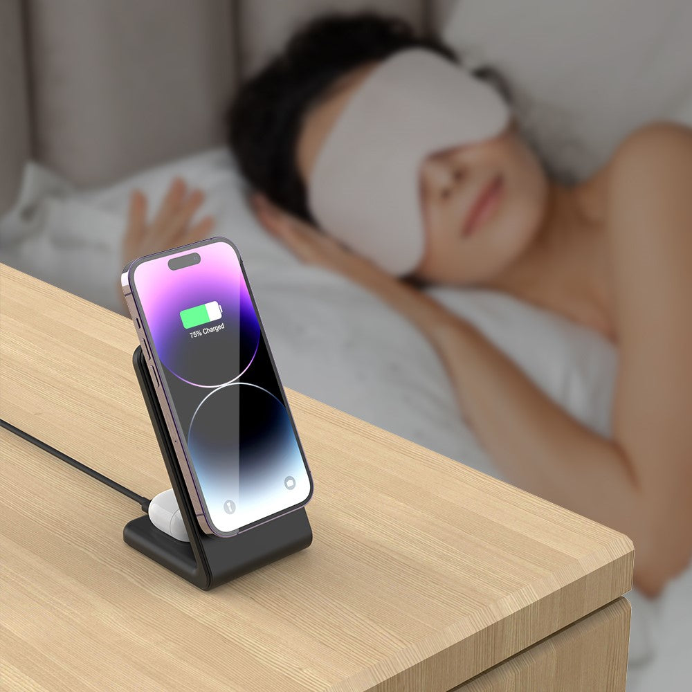 M2A 2-in-1 Magnetic Wireless Charger Vertical Charging Stand for AirPods Pro / iPhone (CE / FCC / ROHS / UKCA Certificate)