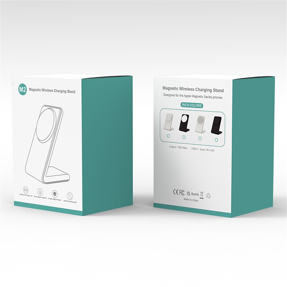 M2 15W Wireless Charging Stand for iPhone 12 / 13 / 14 / 15 Series Magnetic Wireless Charger (CE FCC ROHS UKCA)