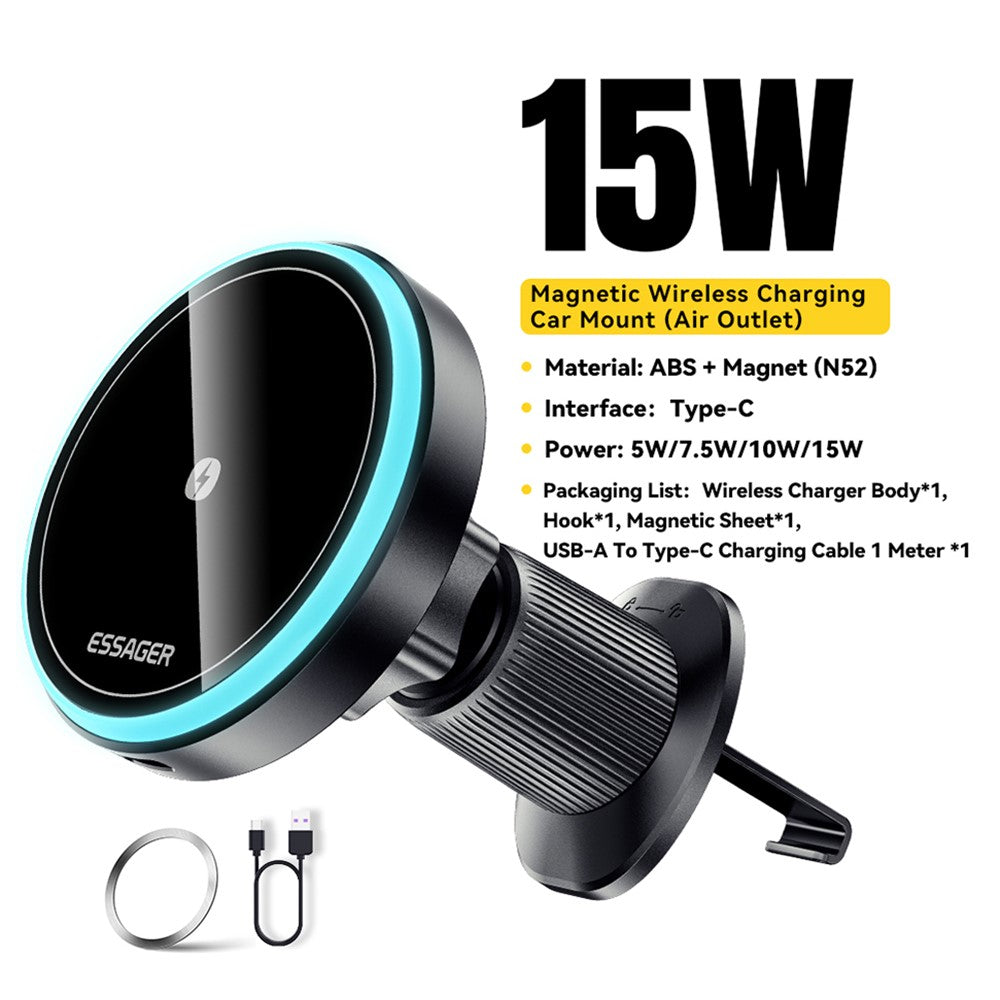 ESSAGER Magnetische Wireless Charger Autohalterung Handyhalterung Ladegerät