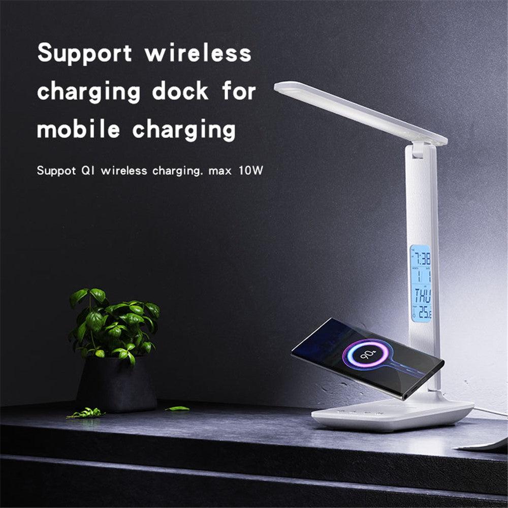 YESIDO DS20 LED Desk Lamp 10W Wireless Charging Function Time Temperature Display Table Light