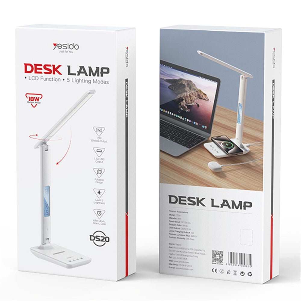 YESIDO DS20 LED Desk Lamp 10W Wireless Charging Function Time Temperature Display Table Light