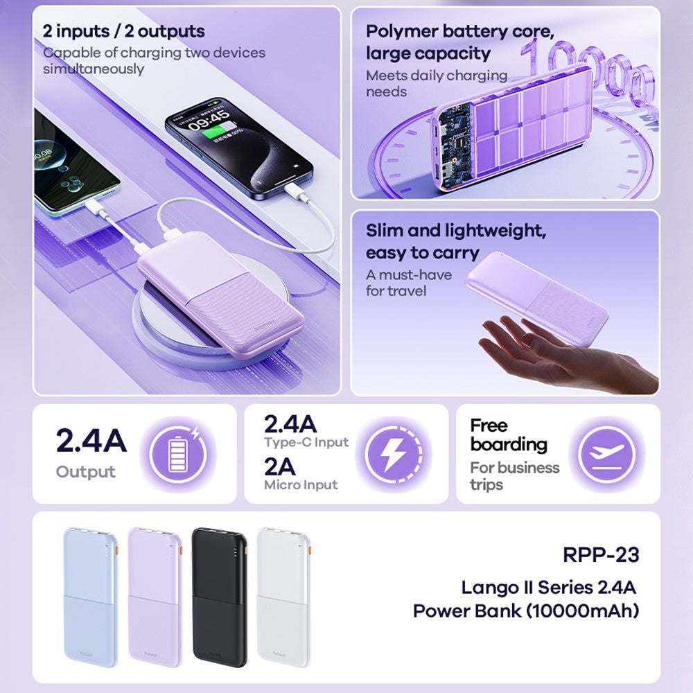 REMAX RPP-23 2.4A Fast Charging Power Bank Portable Phone Charger Battery Pack (10000mAh)
