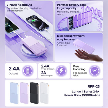 REMAX RPP-23 2.4A Fast Charging Power Bank Portable Phone Charger Battery Pack (10000mAh)