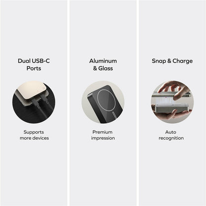 MOMAX Q.MAG X2 20000mAh Magnetic Power Bank Aluminum Alloy+Tempered Glass Wireless Charging Battery Pack