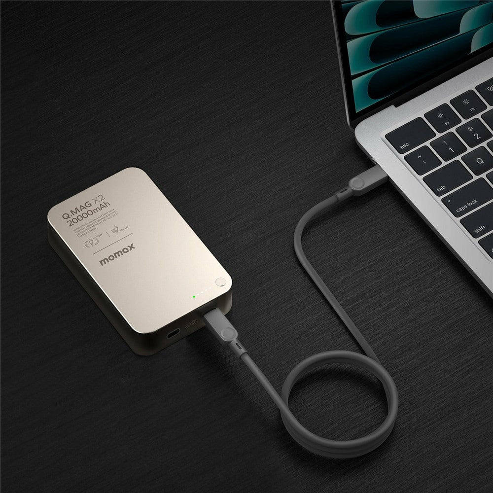 MOMAX Q.MAG X2 20000mAh Magnetic Power Bank Aluminum Alloy+Tempered Glass Wireless Charging Battery Pack