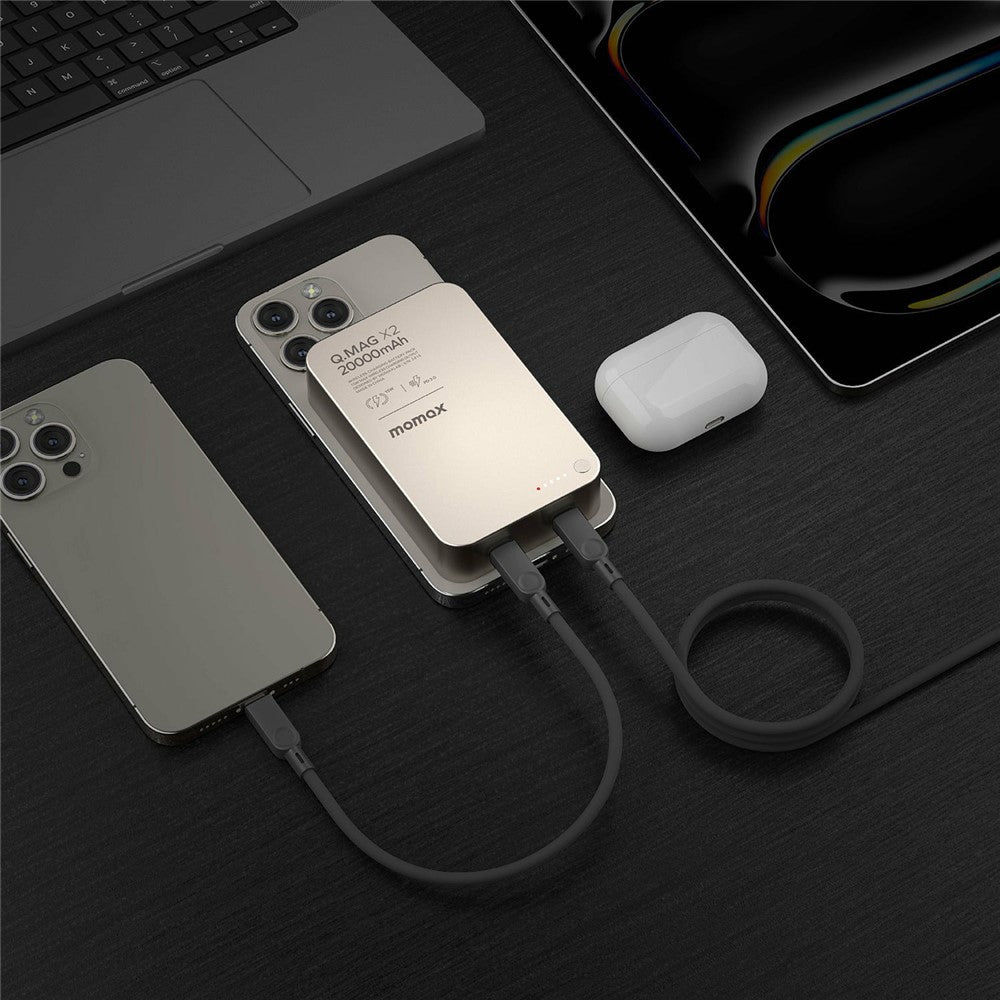 MOMAX Q.MAG X2 20000mAh Magnetic Power Bank Aluminum Alloy+Tempered Glass Wireless Charging Battery Pack