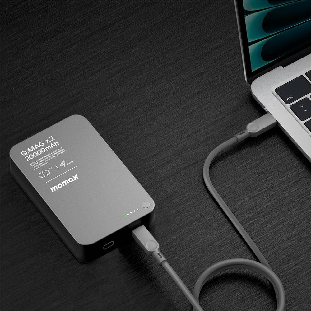 MOMAX Q.MAG X2 20000mAh Magnetic Power Bank Aluminum Alloy+Tempered Glass Wireless Charging Battery Pack