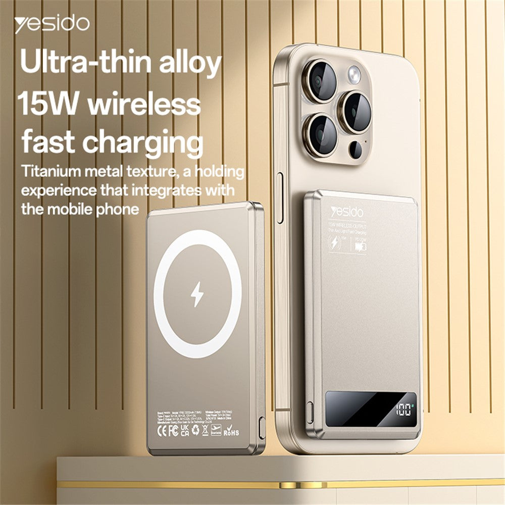 YESIDO YP66 Ultra-Thin Magnetic Wireless Power Bank, 5000mAh Digital Display Portable Phone Charger
