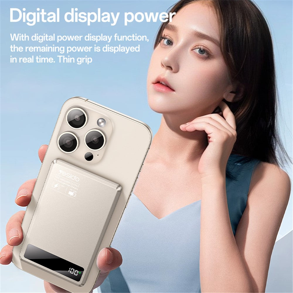 YESIDO YP66 Ultra-Thin Magnetic Wireless Power Bank, 5000mAh Digital Display Portable Phone Charger