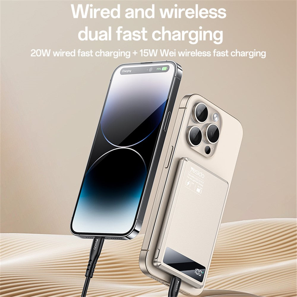 YESIDO YP66 Ultra-Thin Magnetic Wireless Power Bank, 5000mAh Digital Display Portable Phone Charger