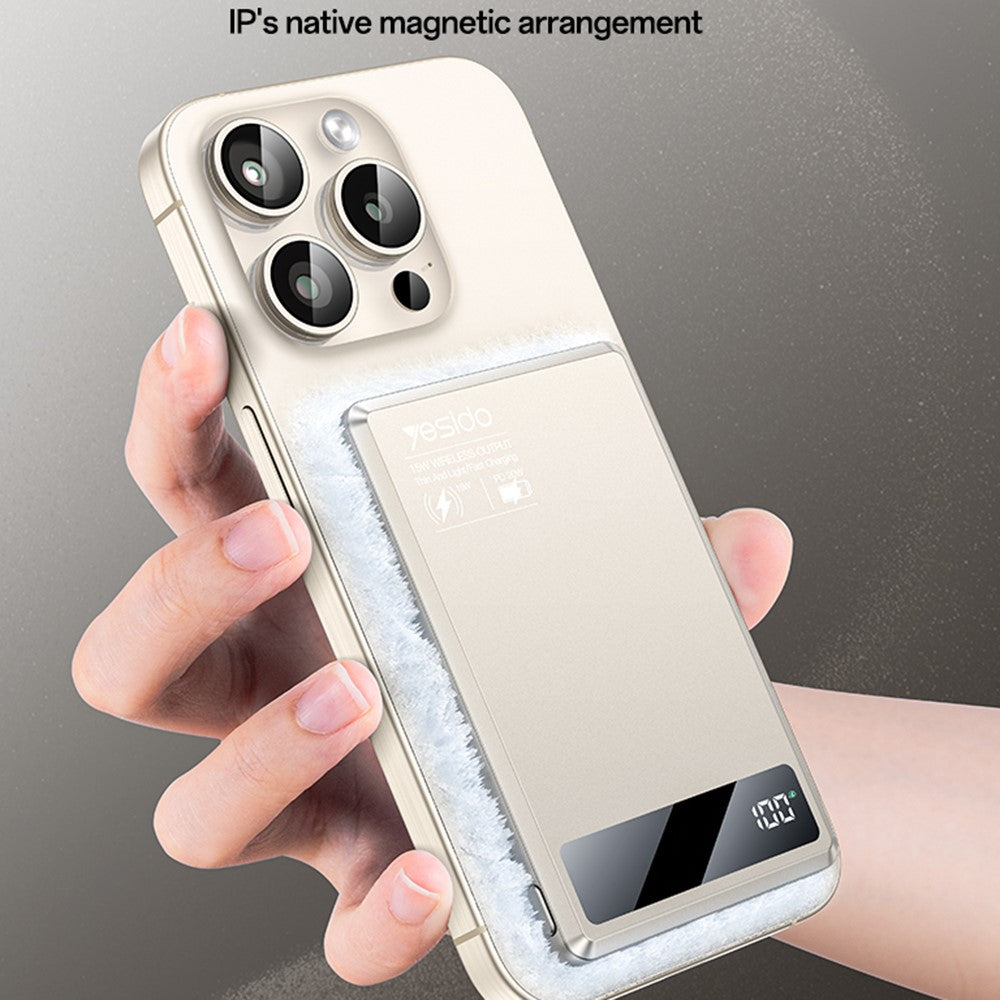 YESIDO YP66 Ultra-Thin Magnetic Wireless Power Bank, 5000mAh Digital Display Portable Phone Charger