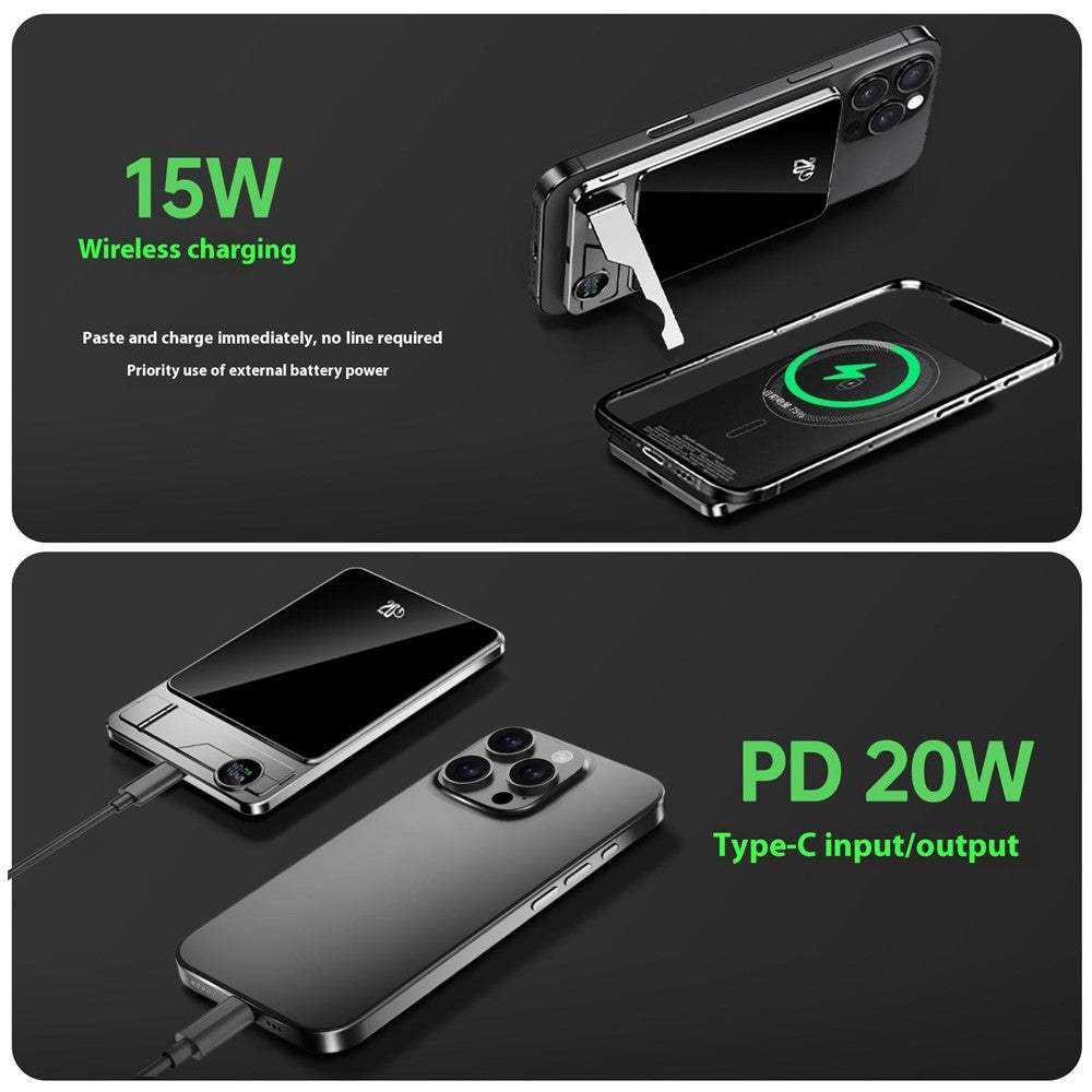 F15 10000mAh Magnetic Wireless Power Bank Slim 15W Portable Charger with USB-C PD 20W Fast Charging and Foldable Stand
