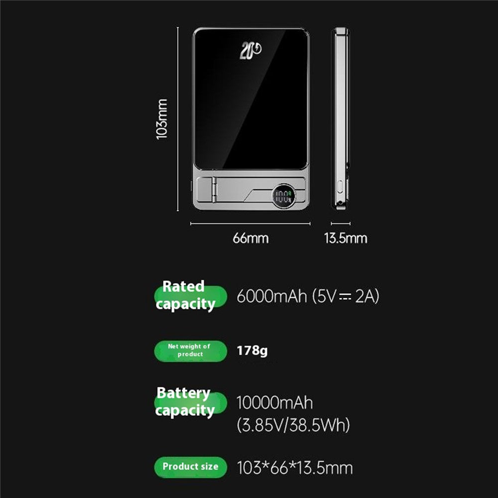 F15 10000mAh Magnetic Wireless Power Bank Slim 15W Portable Charger with USB-C PD 20W Fast Charging and Foldable Stand
