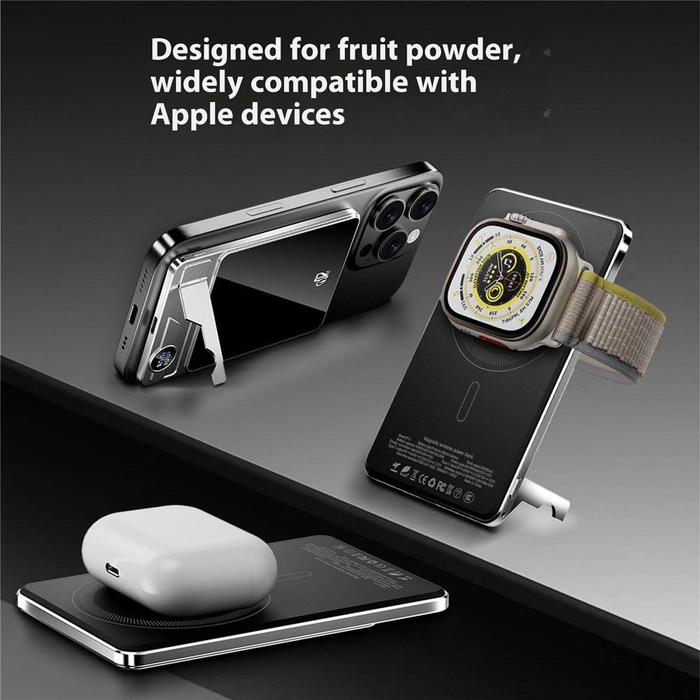 F15 10000mAh Magnetic Wireless Power Bank Slim 15W Portable Charger with USB-C PD 20W Fast Charging and Foldable Stand