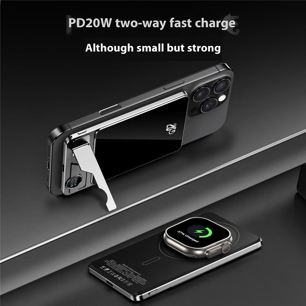 F15 10000mAh Magnetic Wireless Power Bank Slim 15W Portable Charger with USB-C PD 20W Fast Charging and Foldable Stand