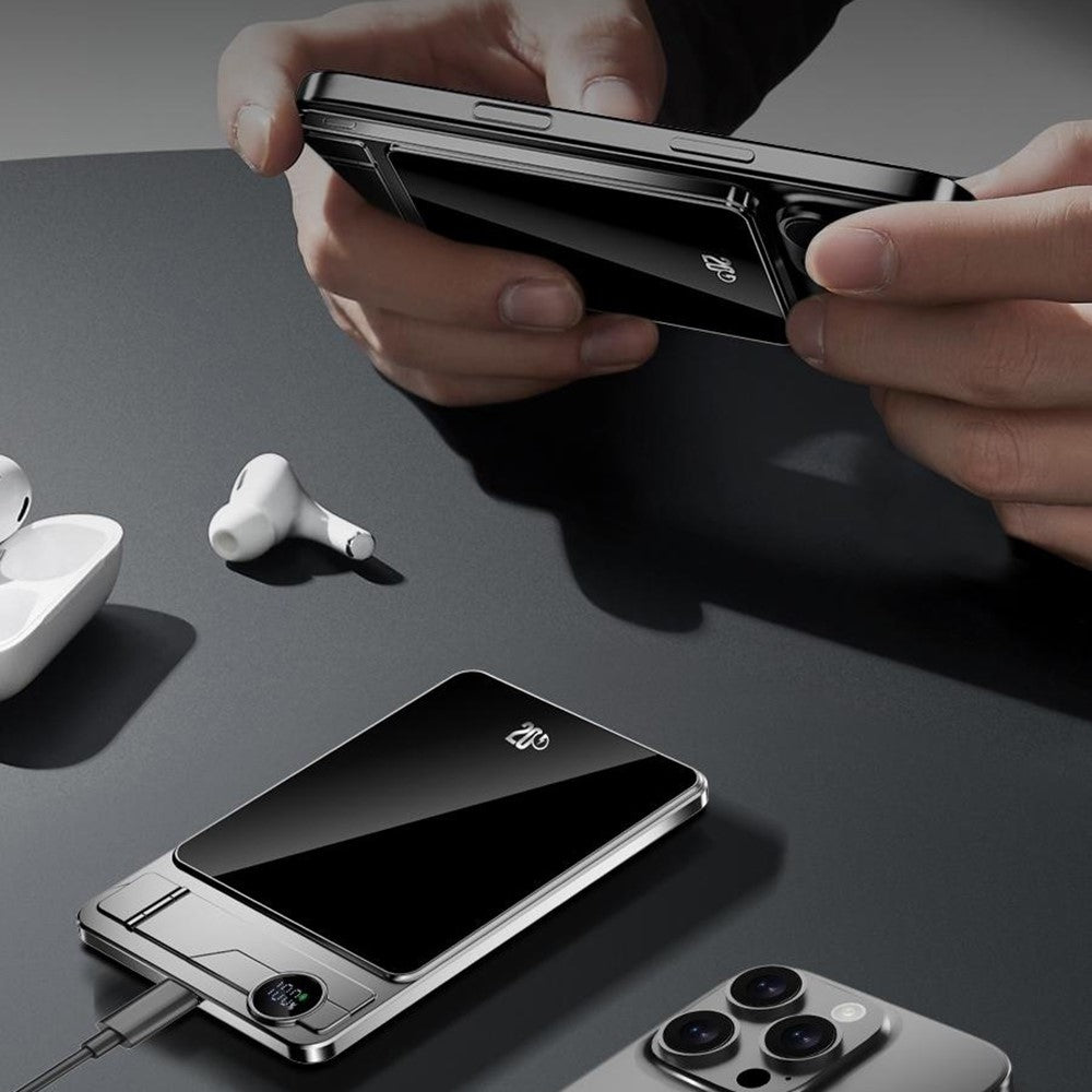F15 10000mAh Magnetic Wireless Power Bank Slim 15W Portable Charger with USB-C PD 20W Fast Charging and Foldable Stand