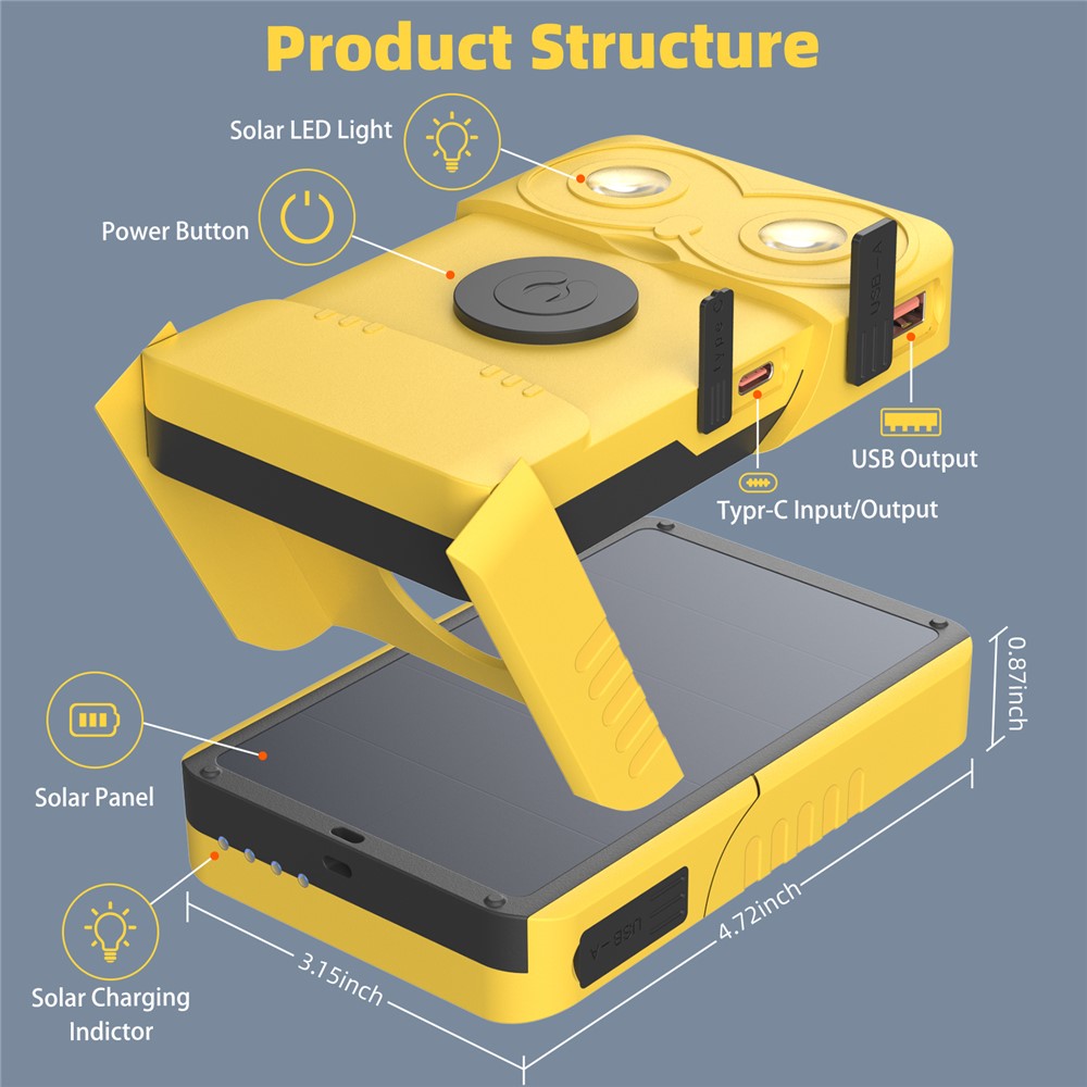 EYONGPV OWL-CSP Outdoor Camping Solar Power Bank 5000mAh Portable Charger Emergency Mobile Power Supply Solar Lamp