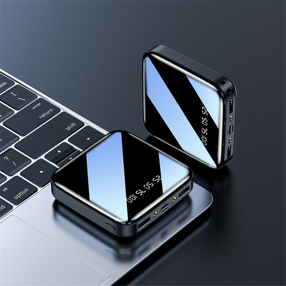 Portable Power Bank 20000mAh Phone Charger Battery Pack Mirror Screen Display Dual Input Port with LED Flashlight