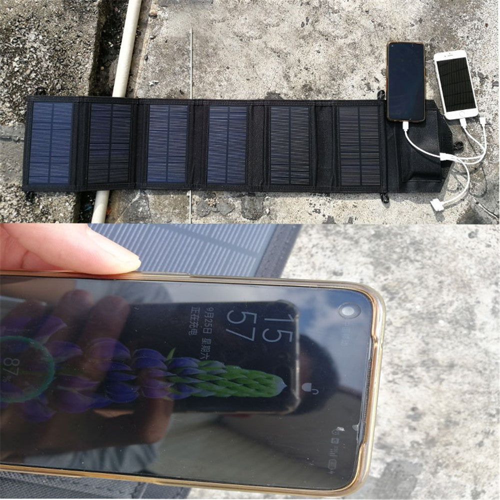20W Portable Outdoor Dual USB Solar Charger 6 Folding Solar Panels Phone Charging Power Bank