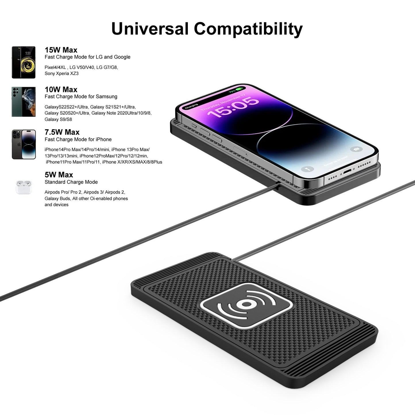 Kabelloses Auto-Ladegerät 15W Qi Schnellladung für Huawei iPhone Samsung