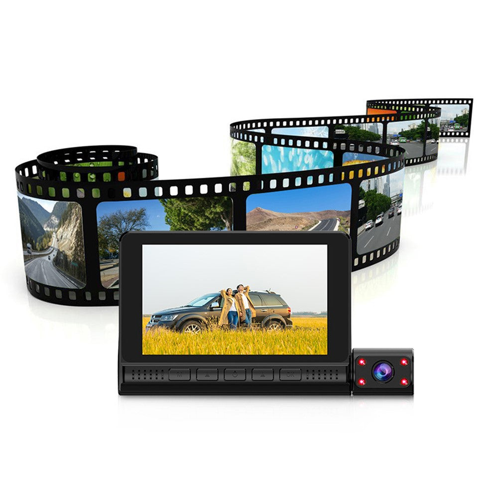 909 Car DVR Dash Cam 1080P Night Vision Parking Monitoring 4.0-inch Touch Screen 3 Cameras Driving Recorder