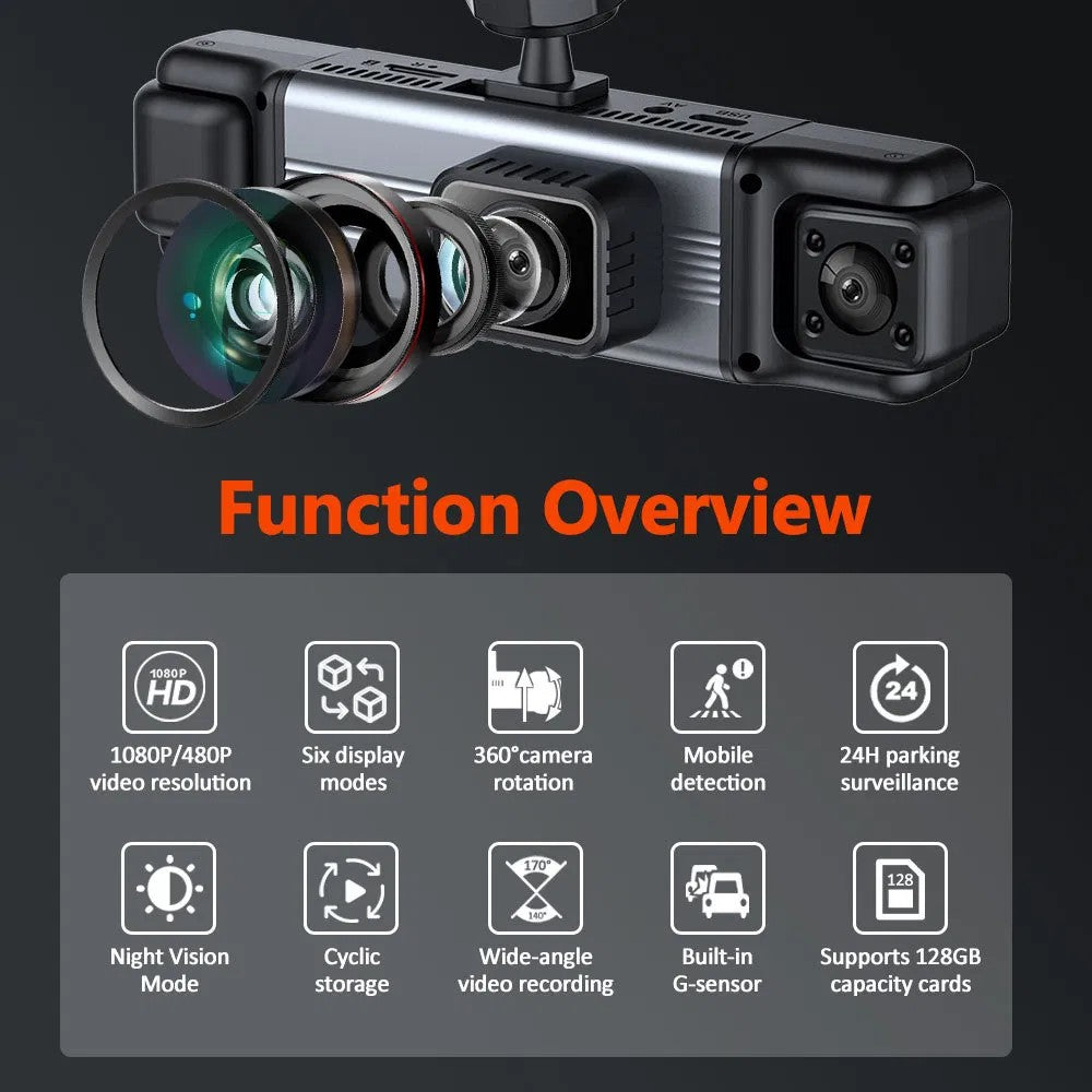 3-Zoll IPS HD Dashcam 1080P mit 4 Linsen – Front, Rückseite, Seiten – KFZ DVR