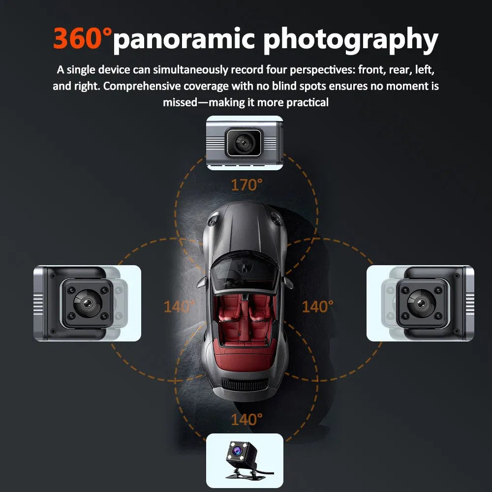 3-Zoll IPS HD Dashcam 1080P mit 4 Linsen – Front, Rückseite, Seiten – KFZ DVR