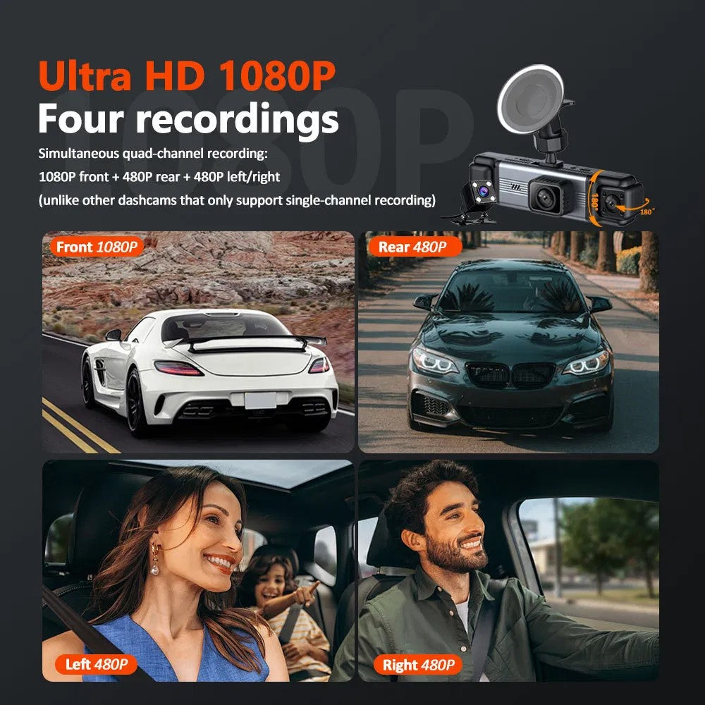 3-Zoll IPS HD Dashcam 1080P mit 4 Linsen – Front, Rückseite, Seiten – KFZ DVR