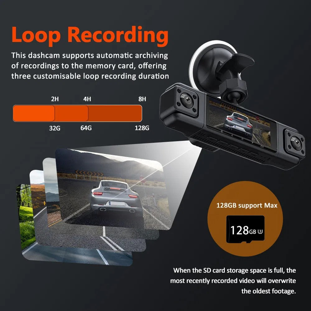 3-Zoll IPS HD Dashcam 1080P mit 4 Linsen – Front, Rückseite, Seiten – KFZ DVR
