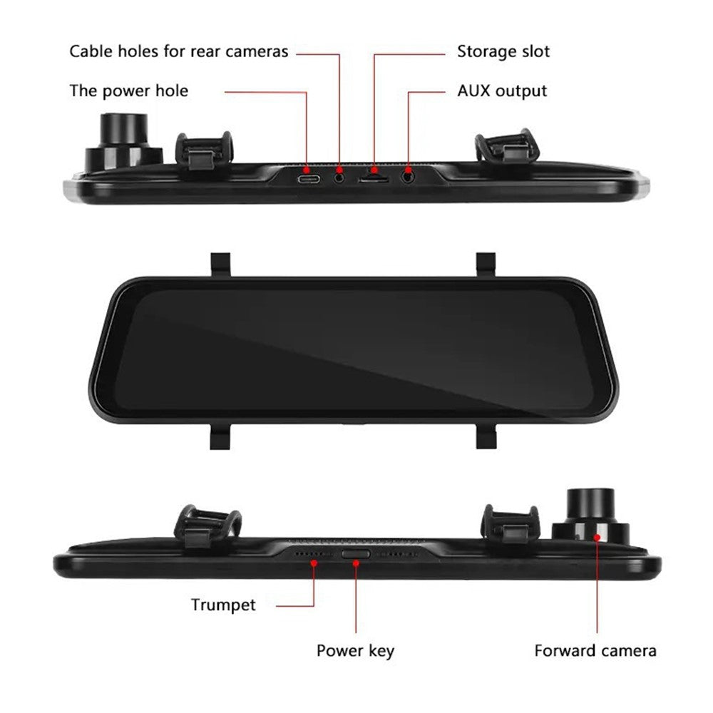 9.66" Touchscreen Dashcam mit CarPlay: 4K Streaming Rückspiegel mit Dual Lens & Nachtsicht