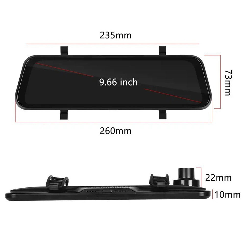 9.66" Touchscreen Dashcam mit CarPlay: 4K Streaming Rückspiegel mit Dual Lens & Nachtsicht