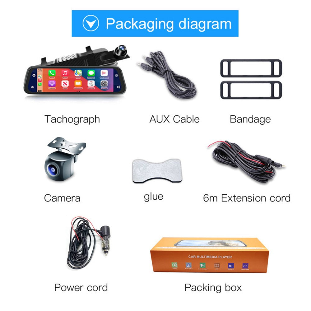 9.66" Touchscreen Dashcam mit CarPlay: 4K Streaming Rückspiegel mit Dual Lens & Nachtsicht