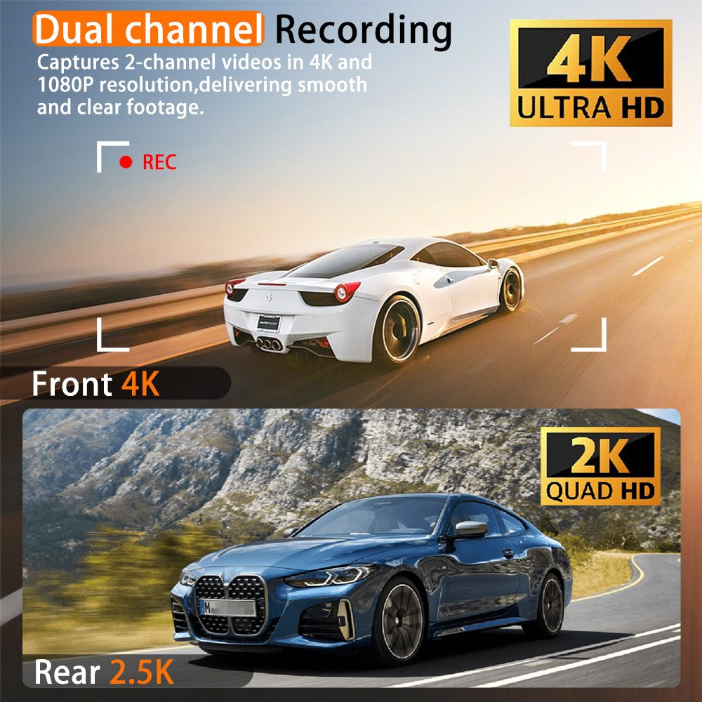4K Dual-Kamera Dashcam mit 170° Weitwinkel, WiFi, GPS & Nachtsicht