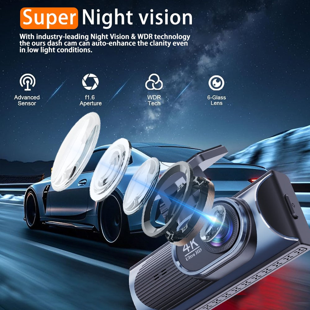 4K Dual-Kamera Dashcam mit 170° Weitwinkel, WiFi, GPS & Nachtsicht