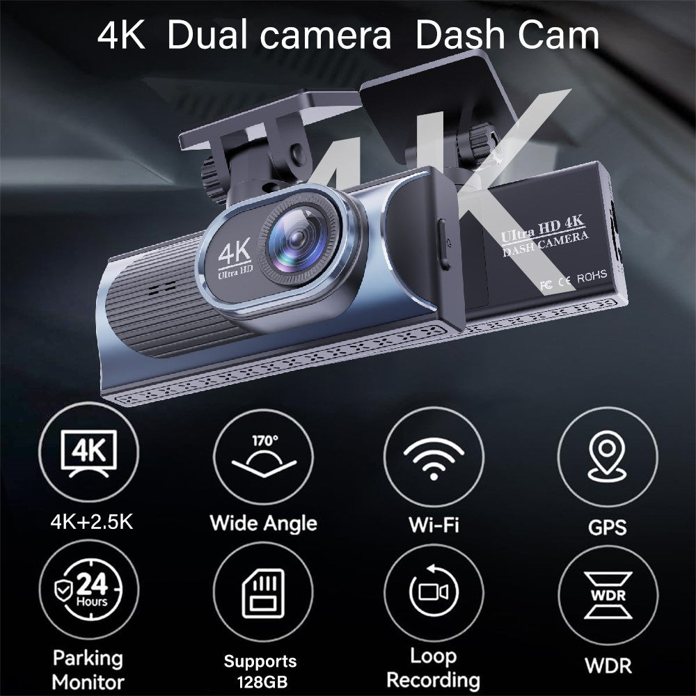 4K Dual-Kamera Dashcam mit 170° Weitwinkel, WiFi, GPS & Nachtsicht