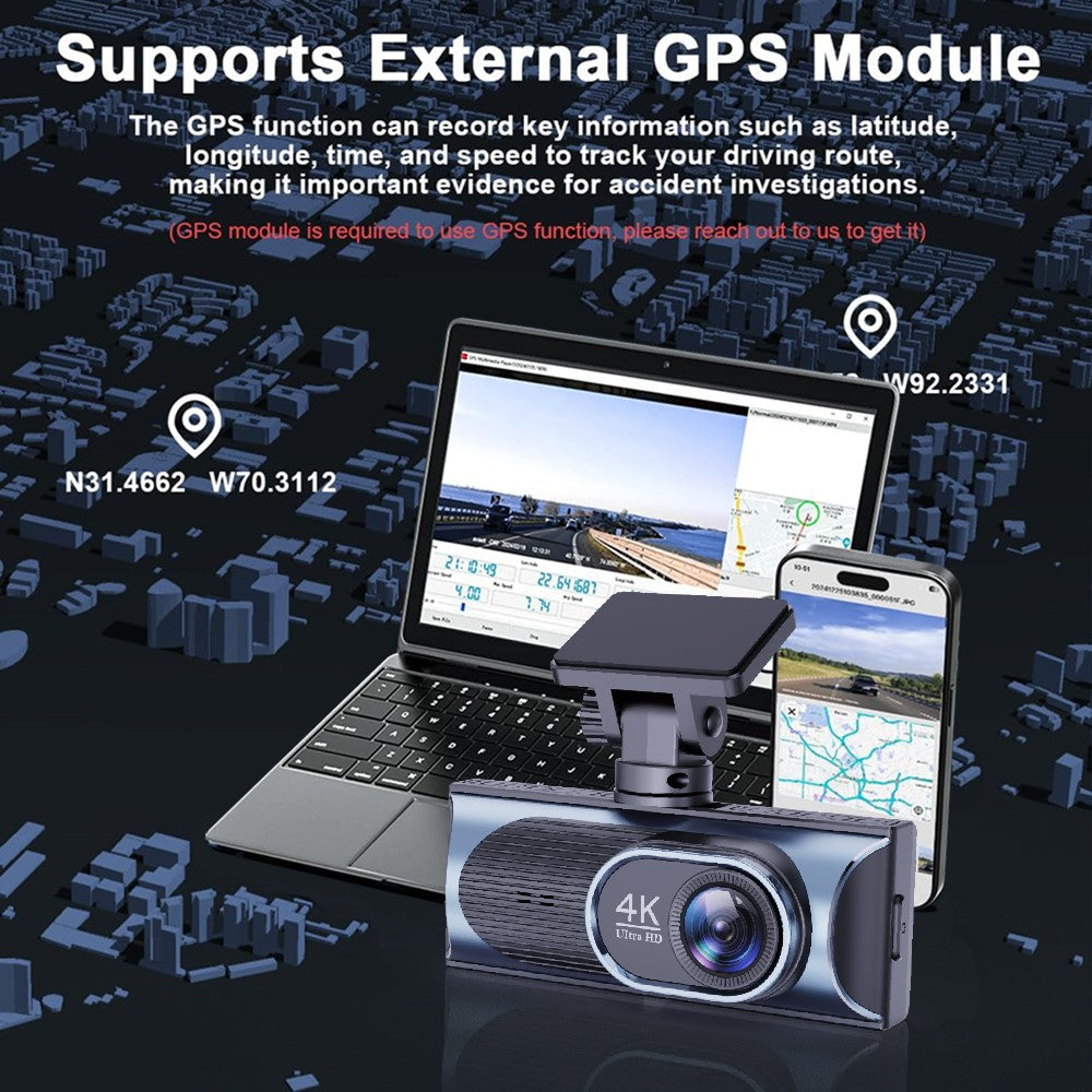 4K Dual-Kamera Dashcam mit 170° Weitwinkel, WiFi, GPS & Nachtsicht