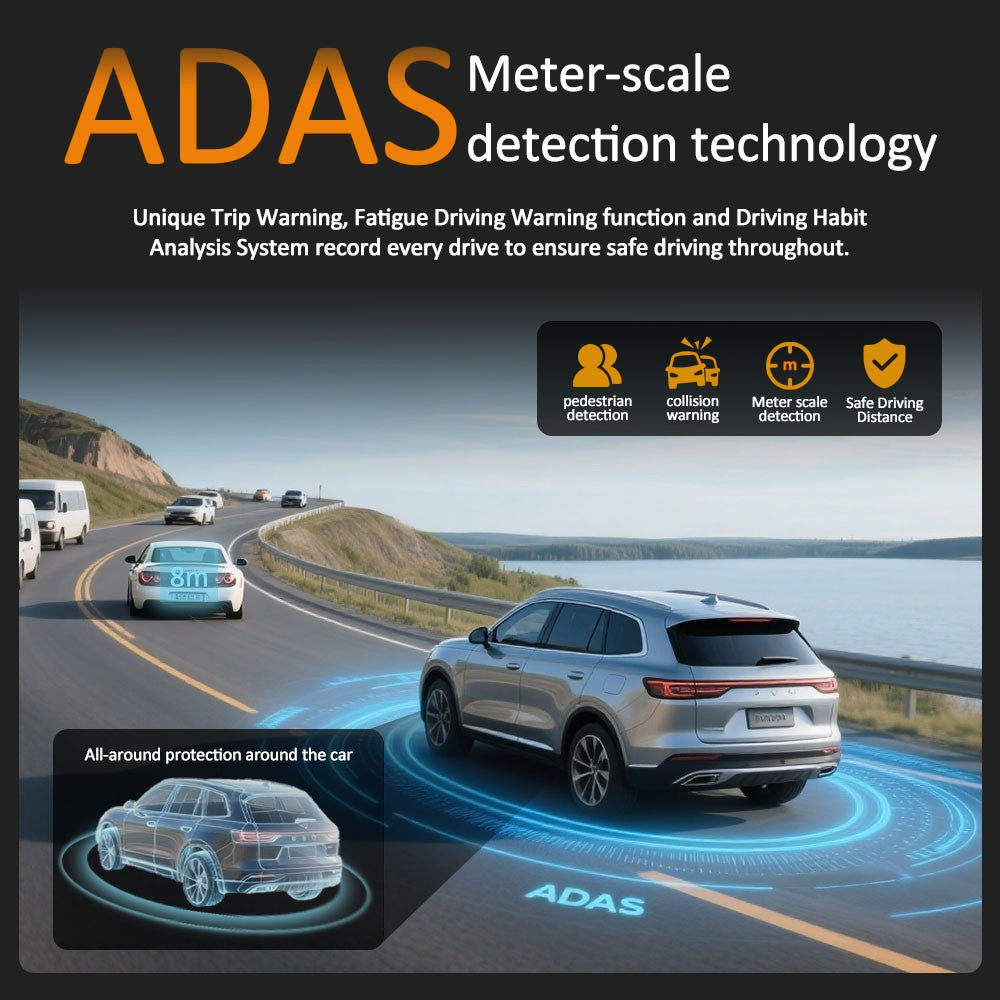 4K Dual-Dashcam mit ADAS, 170° Weitwinkel, Nachtsicht & G-Sensor
