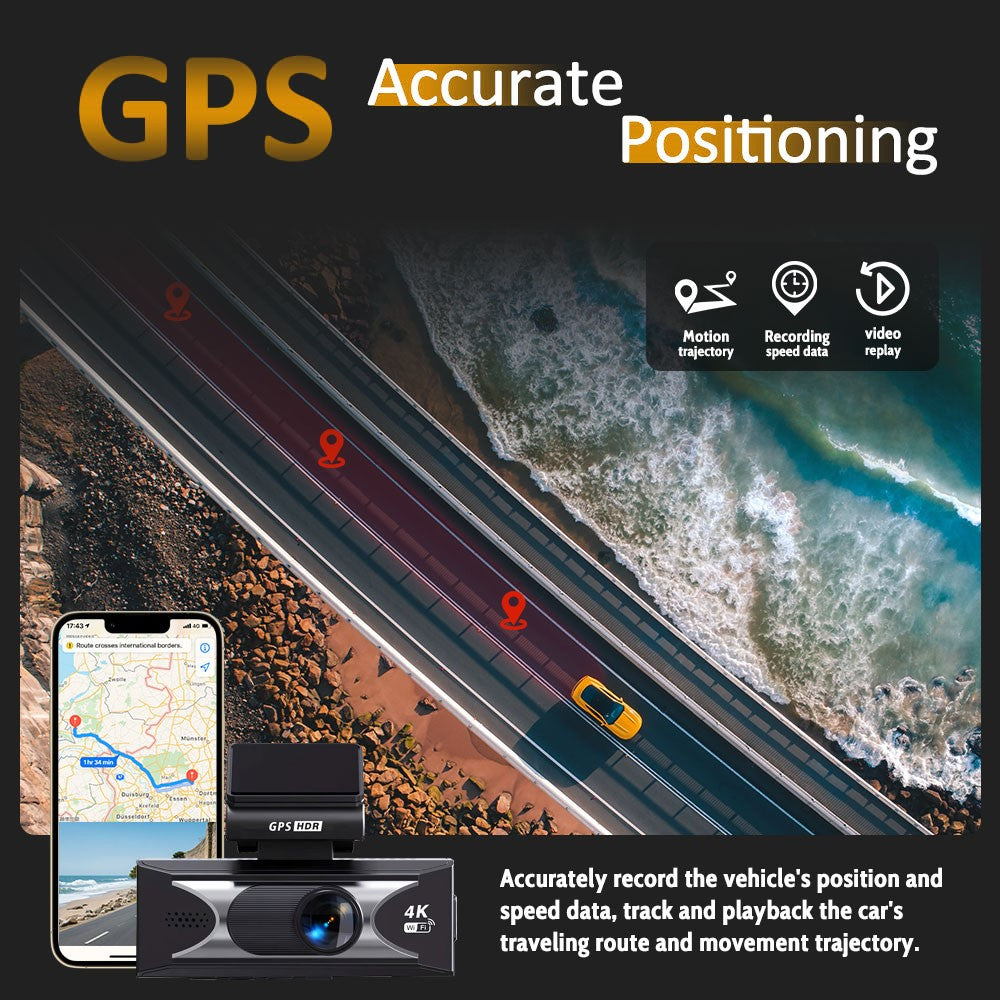 4K Dual-Dashcam mit ADAS, 170° Weitwinkel, Nachtsicht & G-Sensor