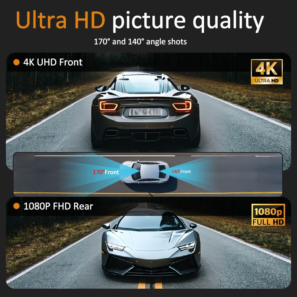4K Dual-Dashcam mit ADAS, 170° Weitwinkel, Nachtsicht & G-Sensor