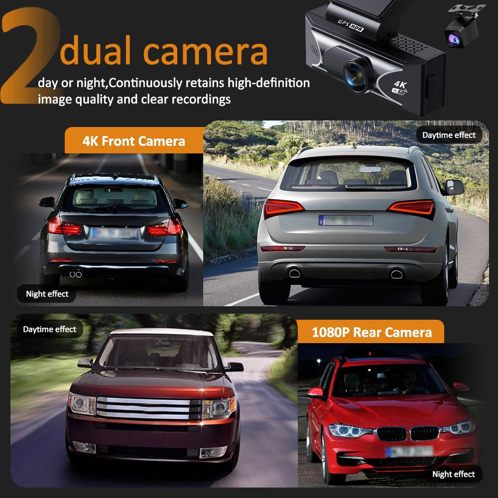 4K Dual-Dashcam mit ADAS, 170° Weitwinkel, Nachtsicht & G-Sensor