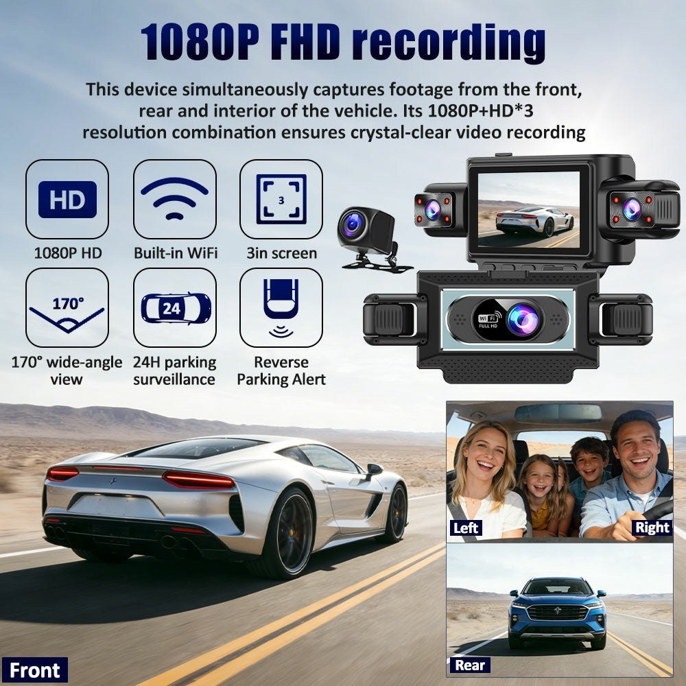 C313 1080P WiFi Dashcam 4-Kanal DVR mit Nachtsicht, Parkmonitor & Rückfahrkamera