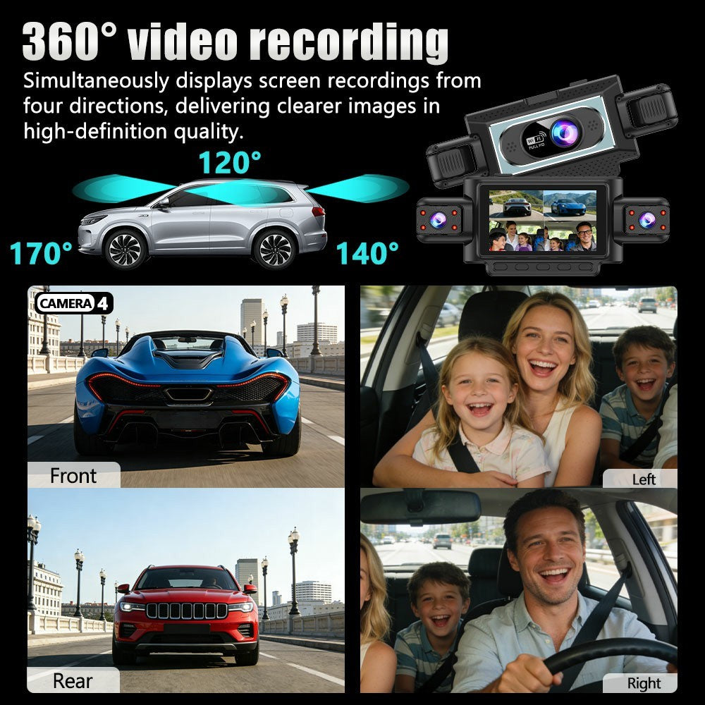 C313 1080P WiFi Dashcam 4-Kanal DVR mit Nachtsicht, Parkmonitor & Rückfahrkamera