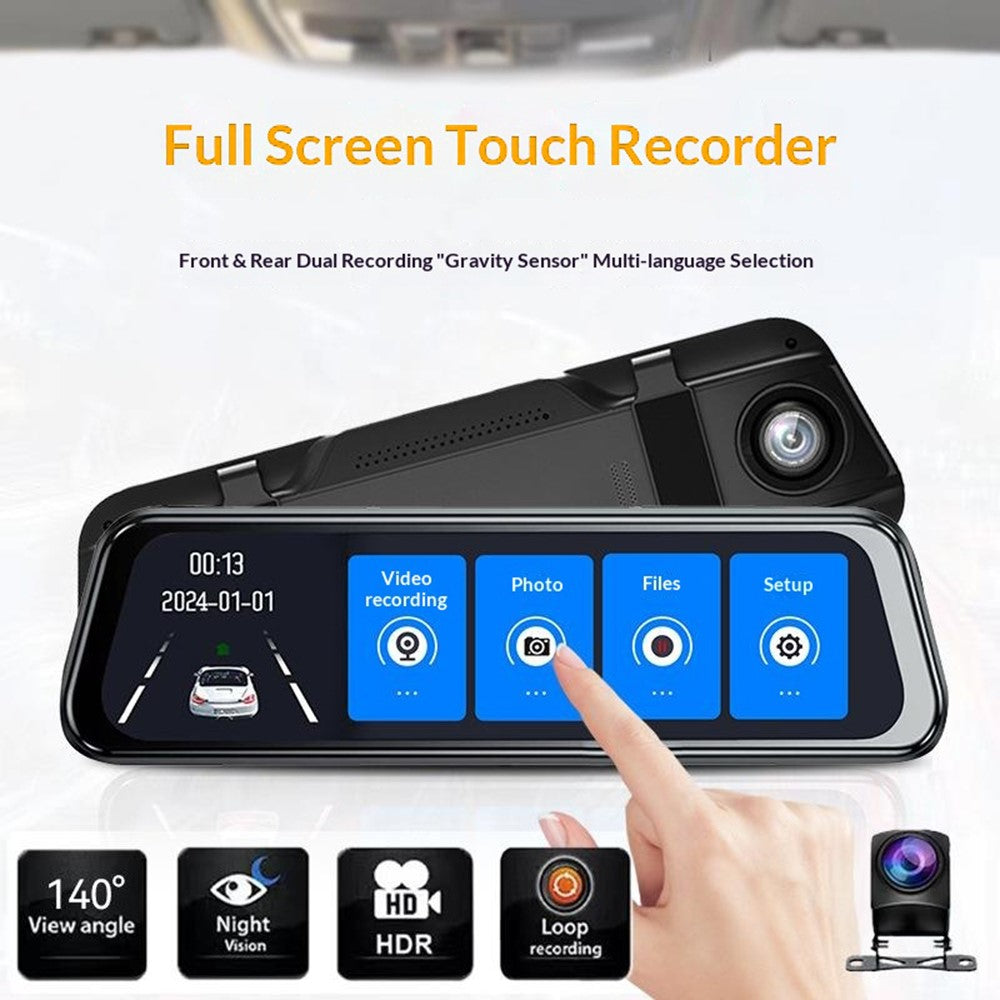 H111-TP HD Streaming Dashcam mit 9,66 Zoll IPS Touchscreen, Dual-Kamera, Nachtsicht & Rückspiegel DVR