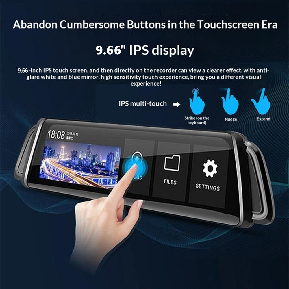 H111-TP HD Streaming Dashcam mit 9,66 Zoll IPS Touchscreen, Dual-Kamera, Nachtsicht & Rückspiegel DVR